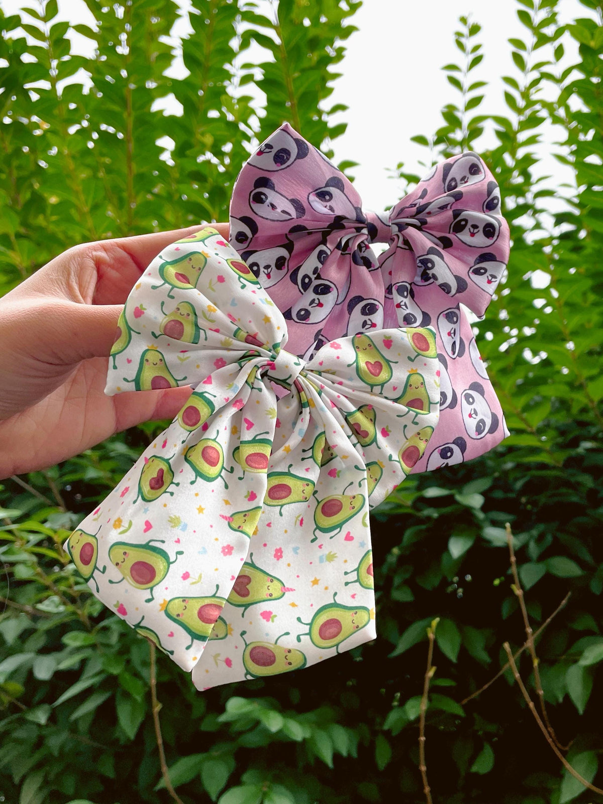 Panda & Avocado Satin Hair Bows - Kawaii Inspired