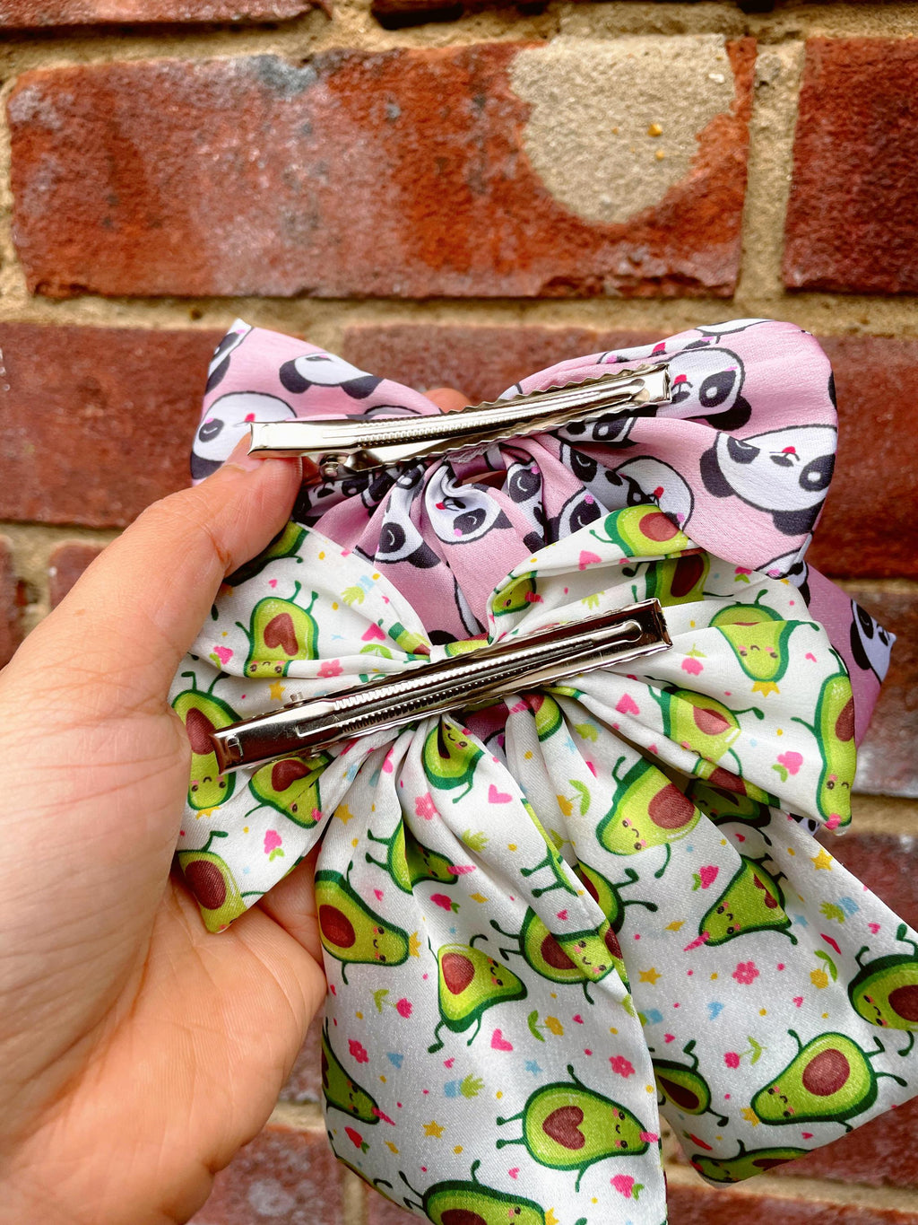 Panda & Avocado Satin Hair Bows - Kawaii Inspired