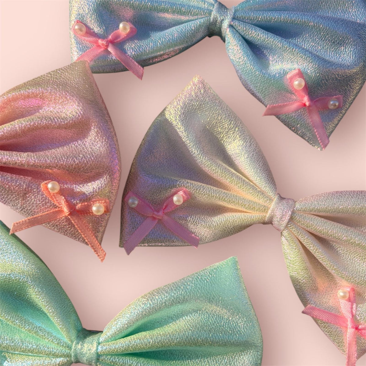Holographic Hair Bow Clip – Pastel Colors, Couture Inspired