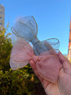 Shimmer Organza Hair Bow Clip – Golden Trim, Party Accessory | Birthday gift for her
