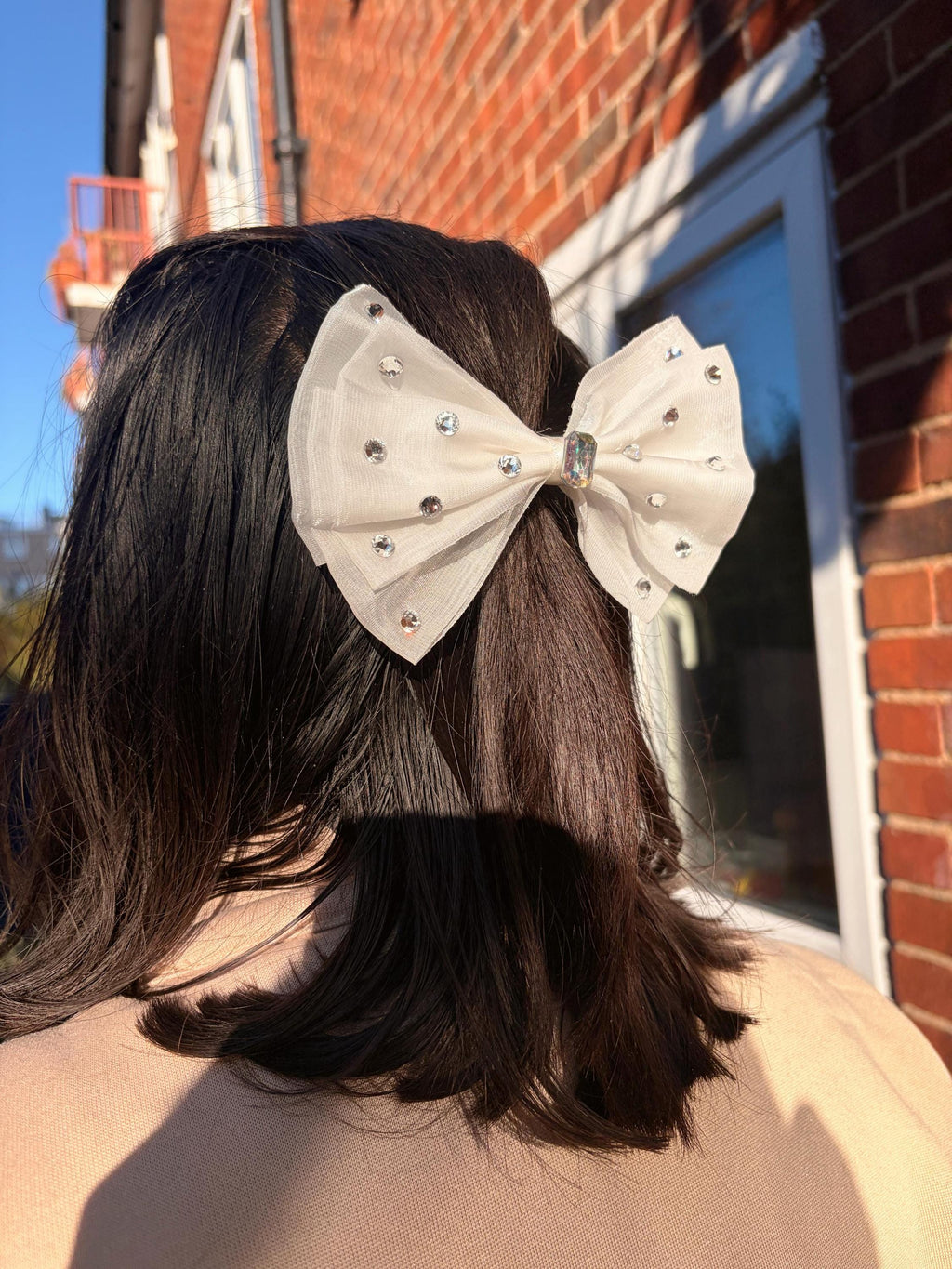 Organza Tulle Hair Bow Clip – Handmade Sparkly Girl's Accessory