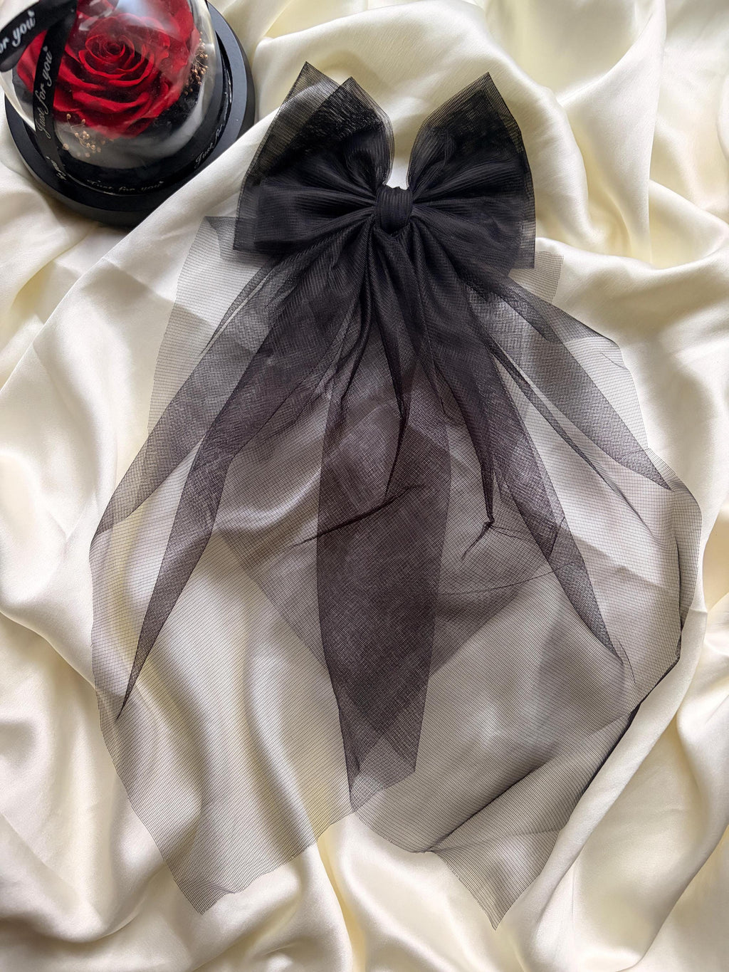 Black Oversized Hair Clip | Veil Bow | Gothic Wedding Accessory | Dramatic Dark Academia Bow