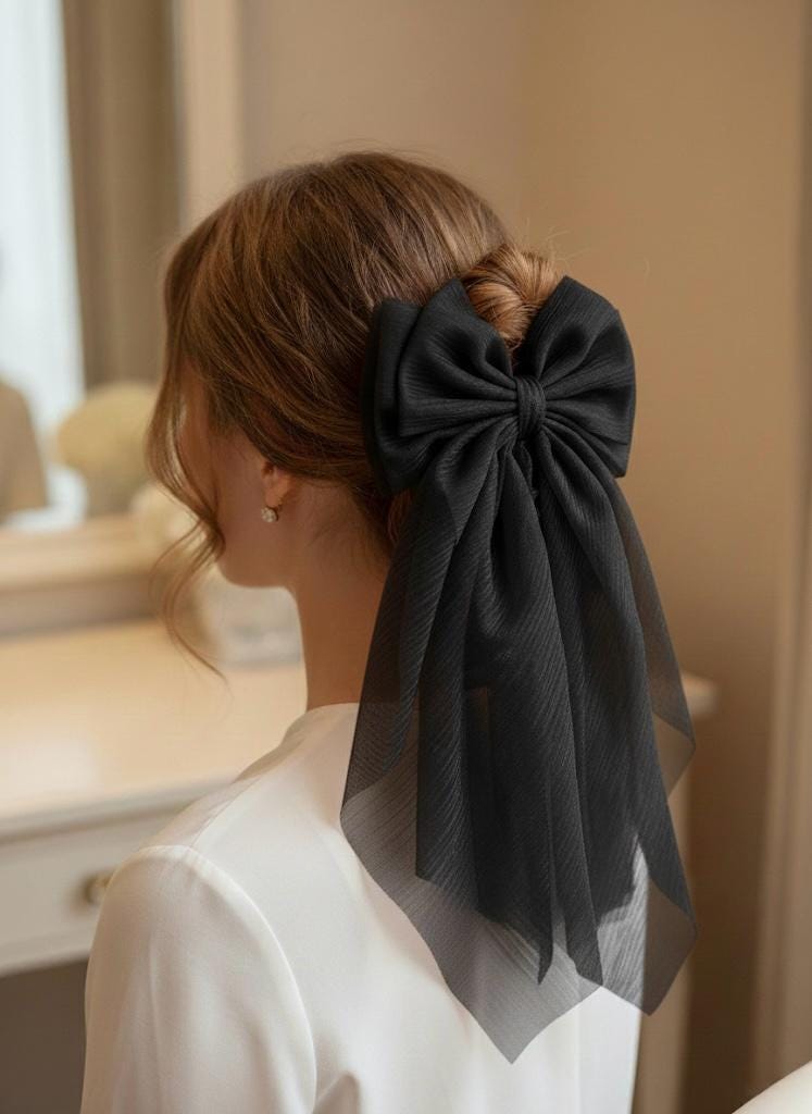 Black Oversized Hair Clip | Veil Bow | Gothic Wedding Accessory | Dramatic Dark Academia Bow
