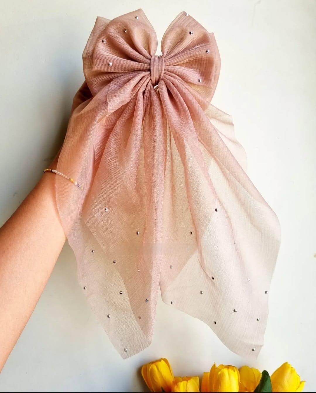 Mauve Oversized Hair Bow Clip | Sheer Veil Bow  for Women| Wedding Accessory
