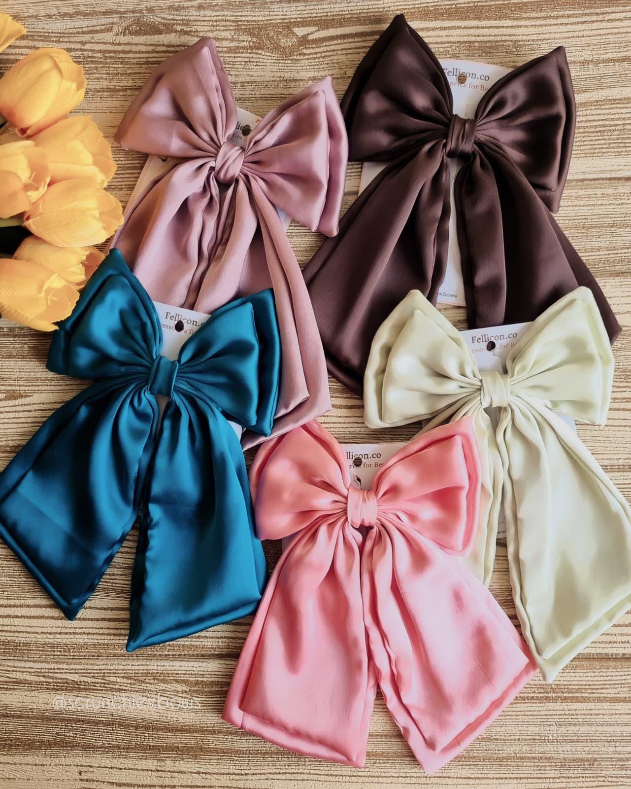 Maxi Satin Hair Bow Clip, French Barrette, Long Tail