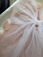 Large White Tulle Bow, Gold Pearl Hair Clip, Coquette Wedding
