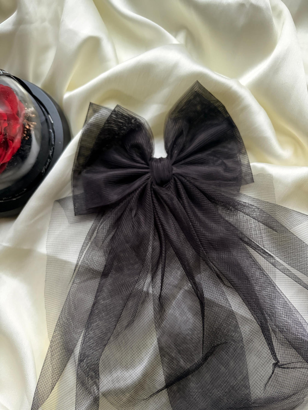 Black Oversized Hair Clip | Veil Bow | Gothic Wedding Accessory | Dramatic Dark Academia Bow