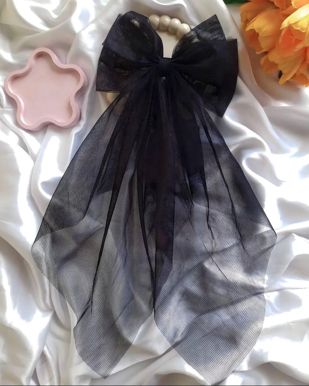 Black Oversized Hair Clip | Veil Bow | Gothic Wedding Accessory | Dramatic Dark Academia Bow