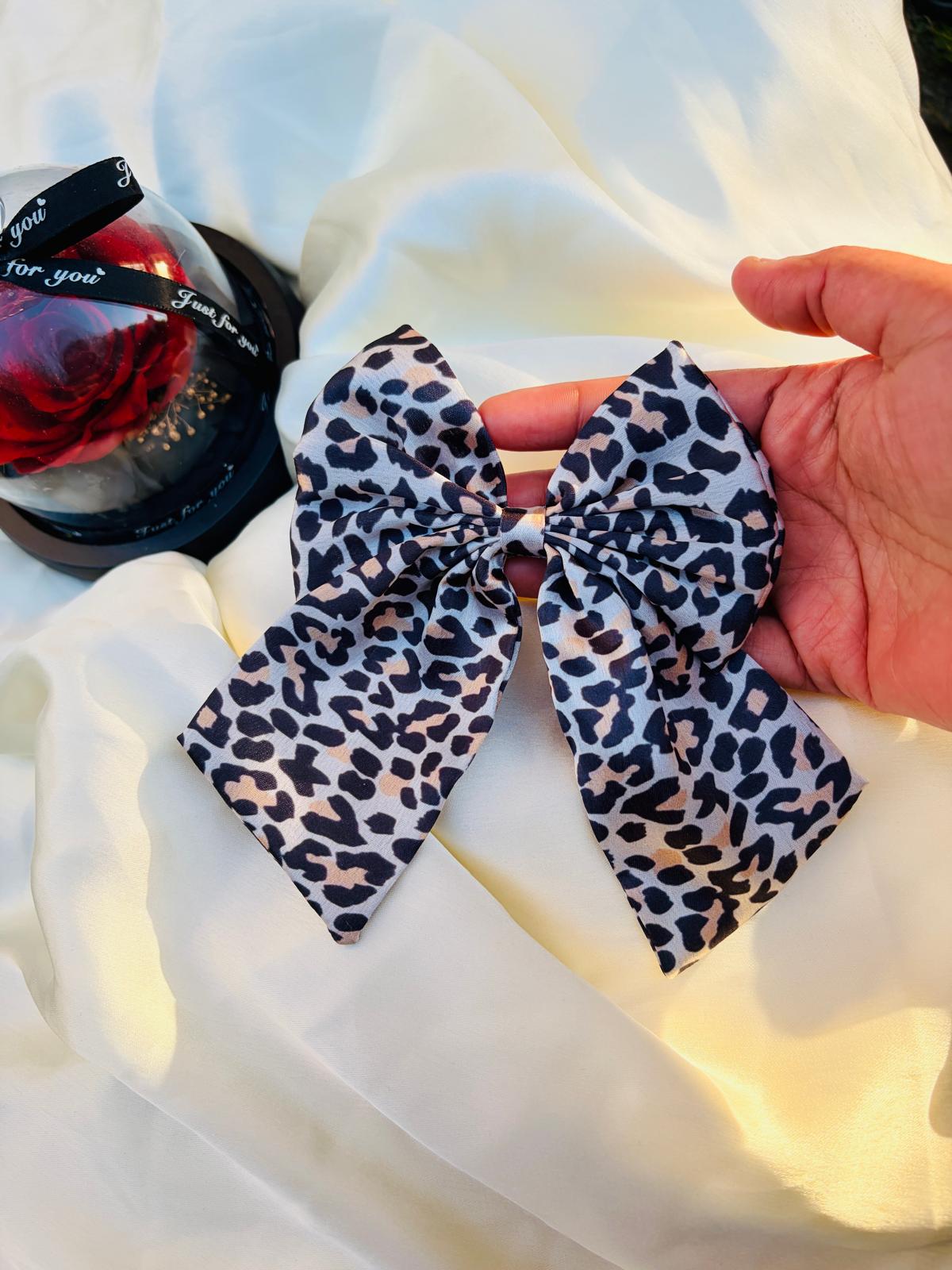 Oversized Leopard Print Hair Bow, Alligator Clip Barrette