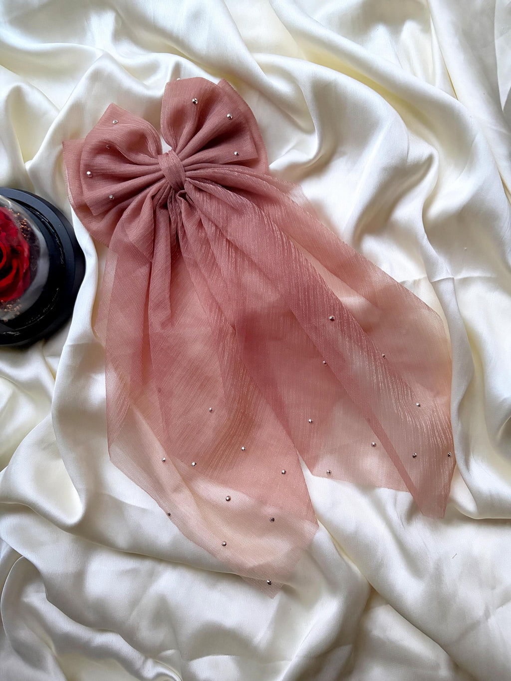 Mauve Oversized Hair Bow Clip | Sheer Veil Bow  for Women| Wedding Accessory