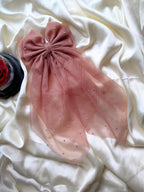 Mauve Oversized Hair Bow Clip | Sheer Veil Bow  for Women| Wedding Accessory
