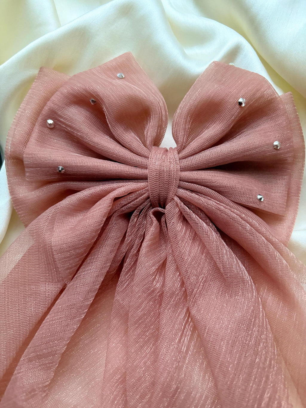 Mauve Oversized Hair Bow Clip | Sheer Veil Bow  for Women| Wedding Accessory