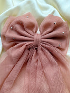 Mauve Oversized Hair Bow Clip | Sheer Veil Bow  for Women| Wedding Accessory
