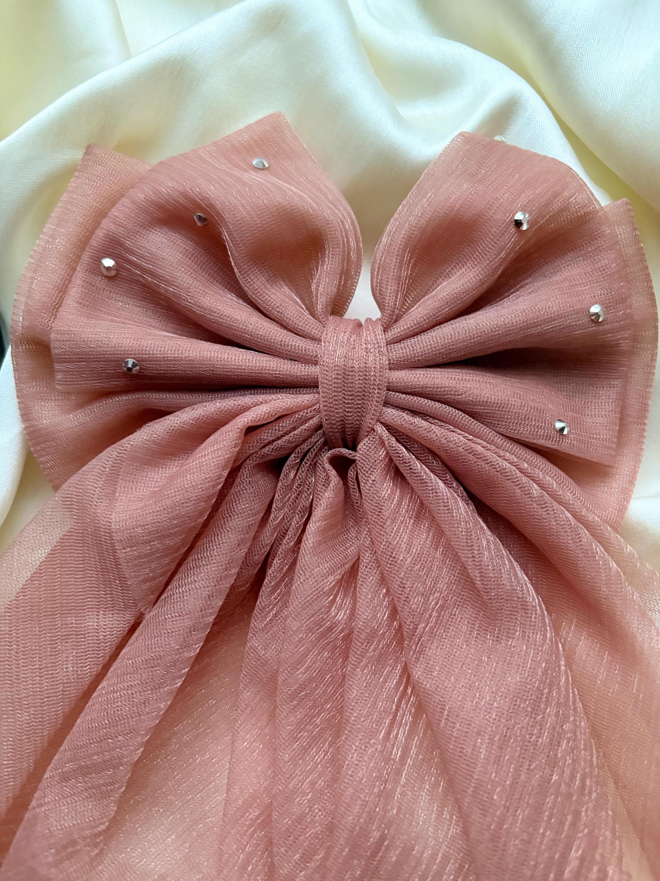 Mauve Oversized Hair Bow Clip | Sheer Veil Bow  for Women| Wedding Accessory