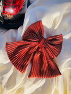 Red Pleated Statement Hair Bow, Oversized Barrette Clip