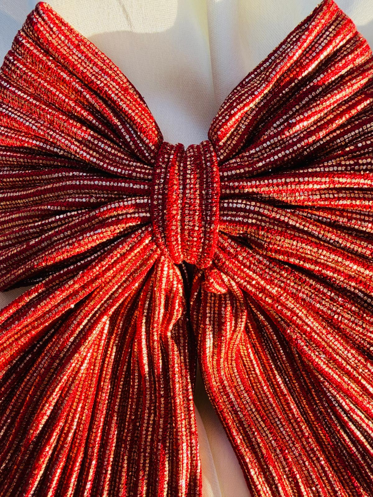 Red Pleated Statement Hair Bow, Oversized Barrette Clip
