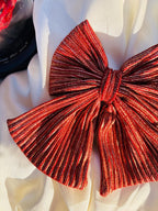 Red Pleated Statement Hair Bow, Oversized Barrette Clip