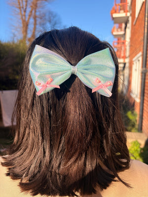 Holographic Hair Bow Clip – Pastel Colors, Couture Inspired