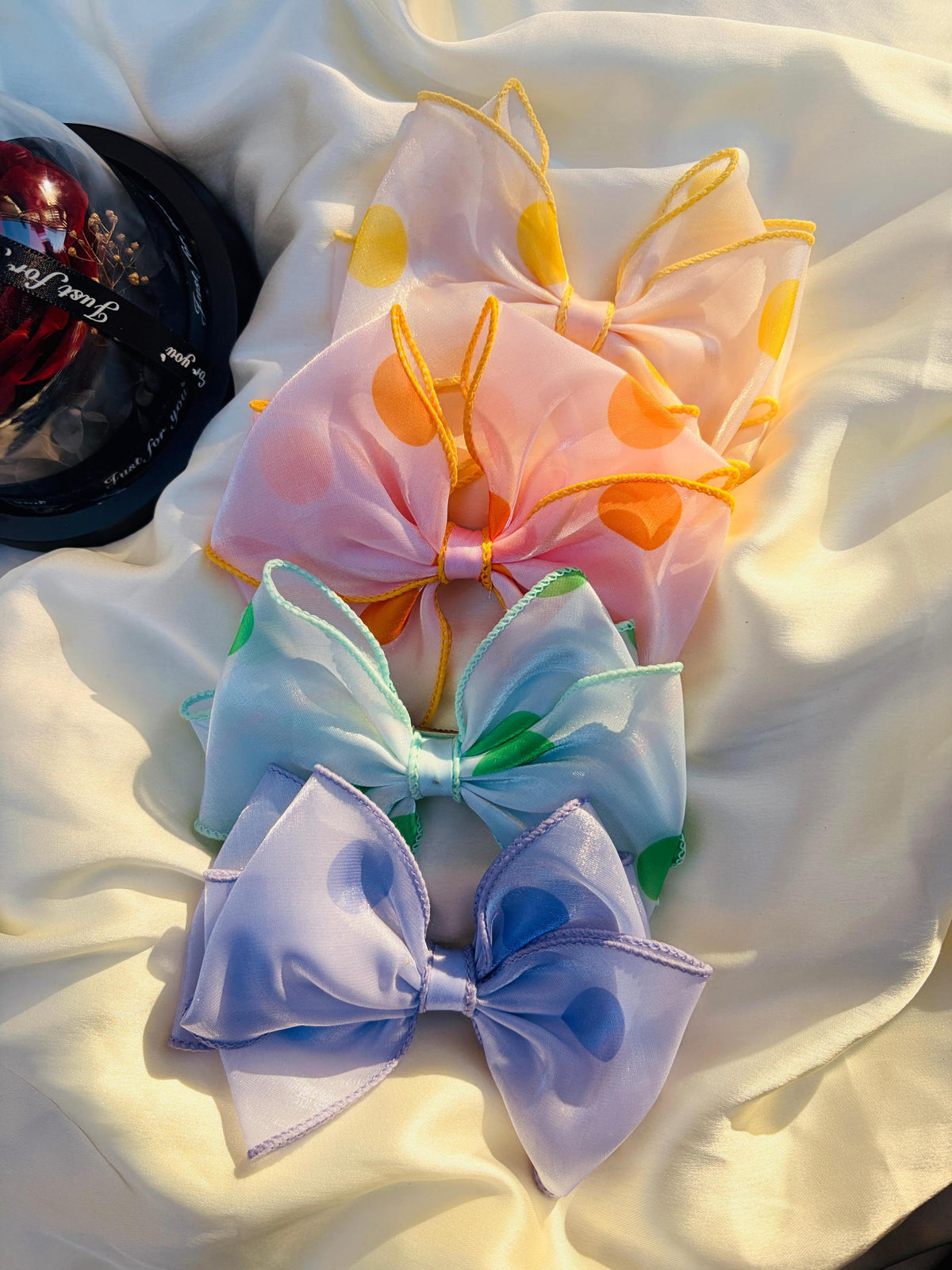 Polka Dot Organza Oversized Hair Bow Clip, Sheer Fabric Coquette Style