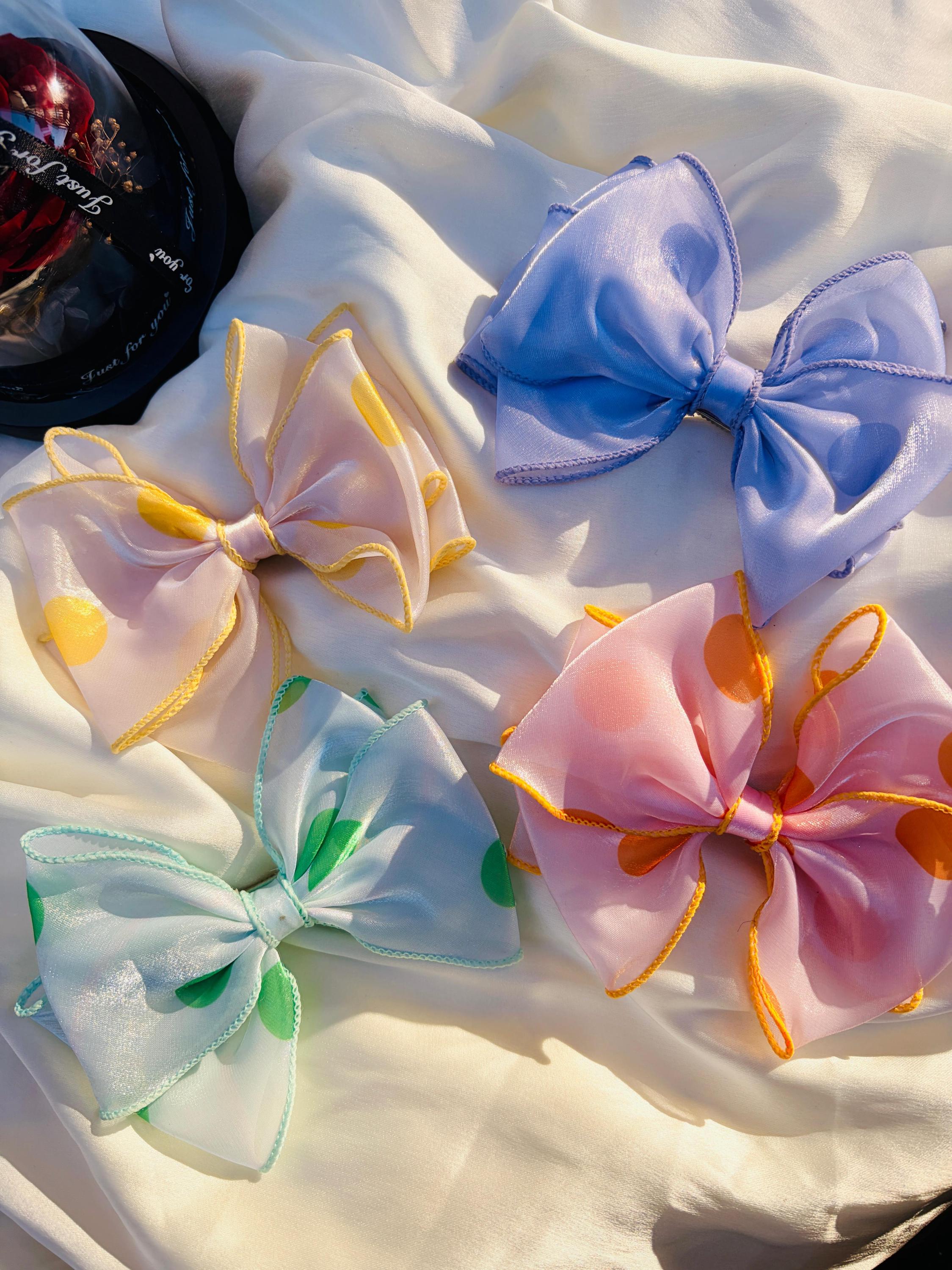 Polka Dot Organza Oversized Hair Bow Clip, Sheer Fabric Coquette Style