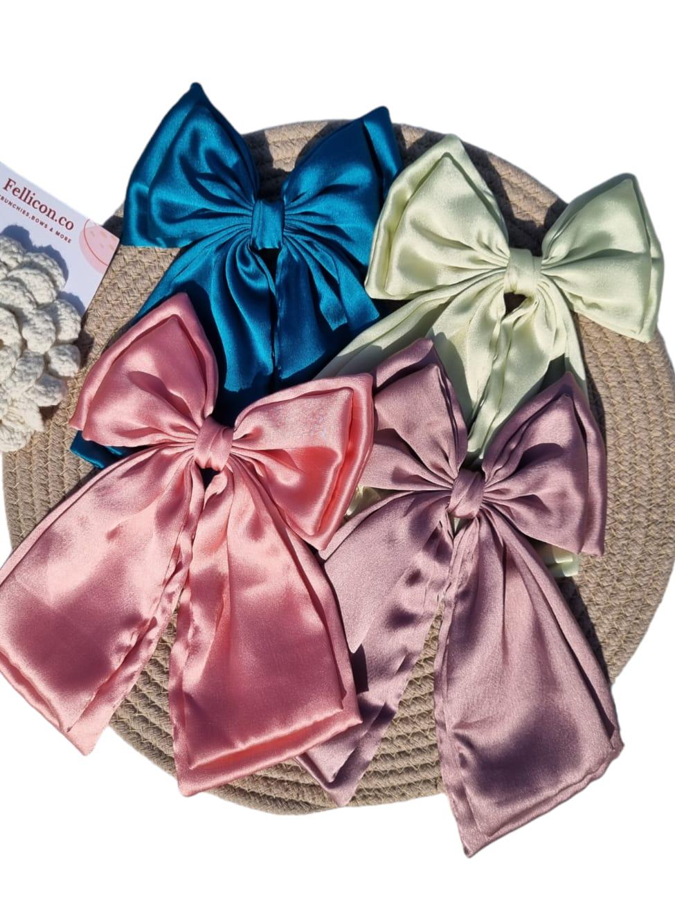 Maxi Satin Hair Bow Clip, French Barrette, Long Tail