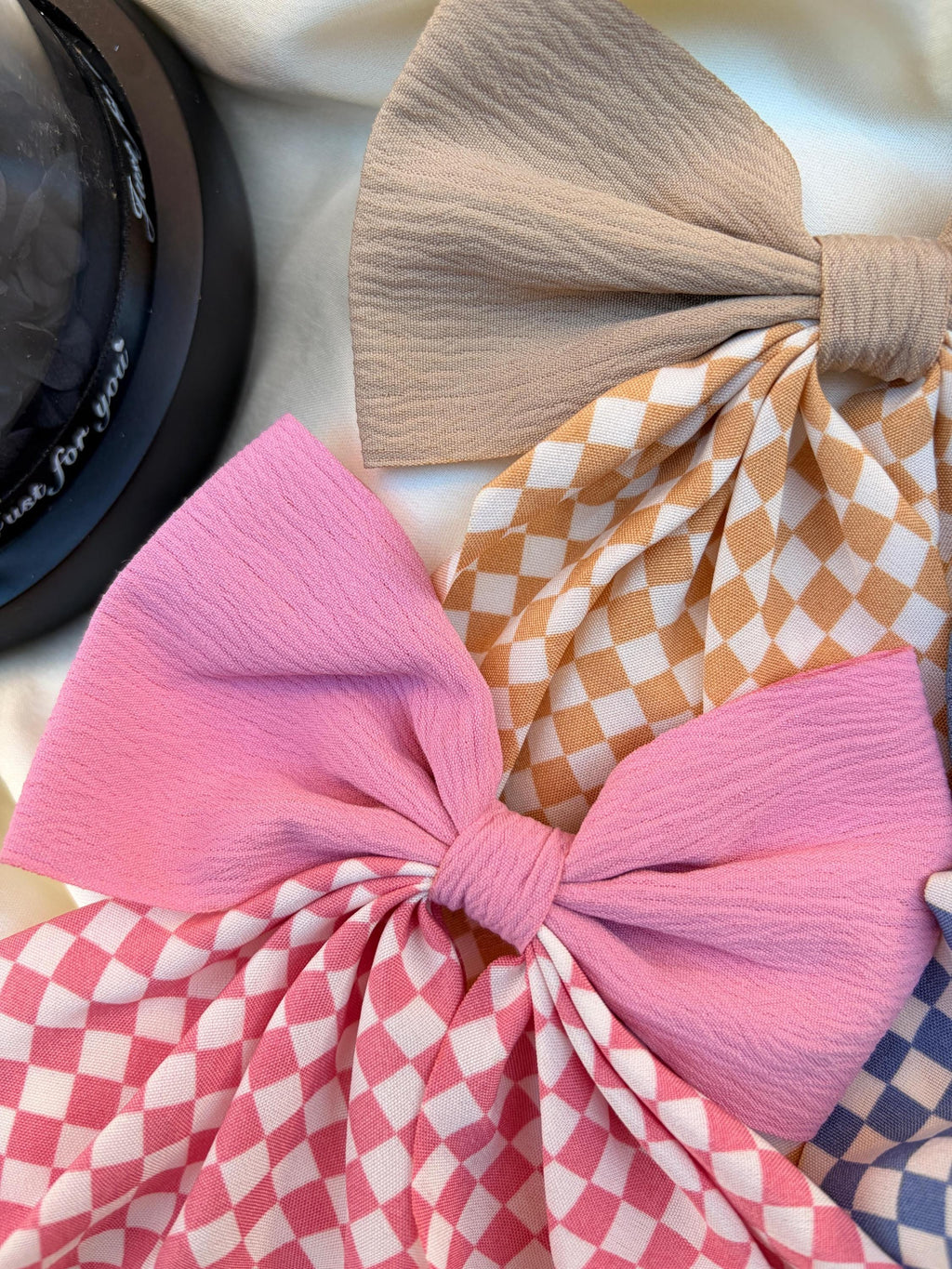 Large Checkered Hair Bow, Long Tails, Coquette Clip