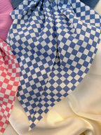 Large Checkered Hair Bow, Long Tails, Coquette Clip