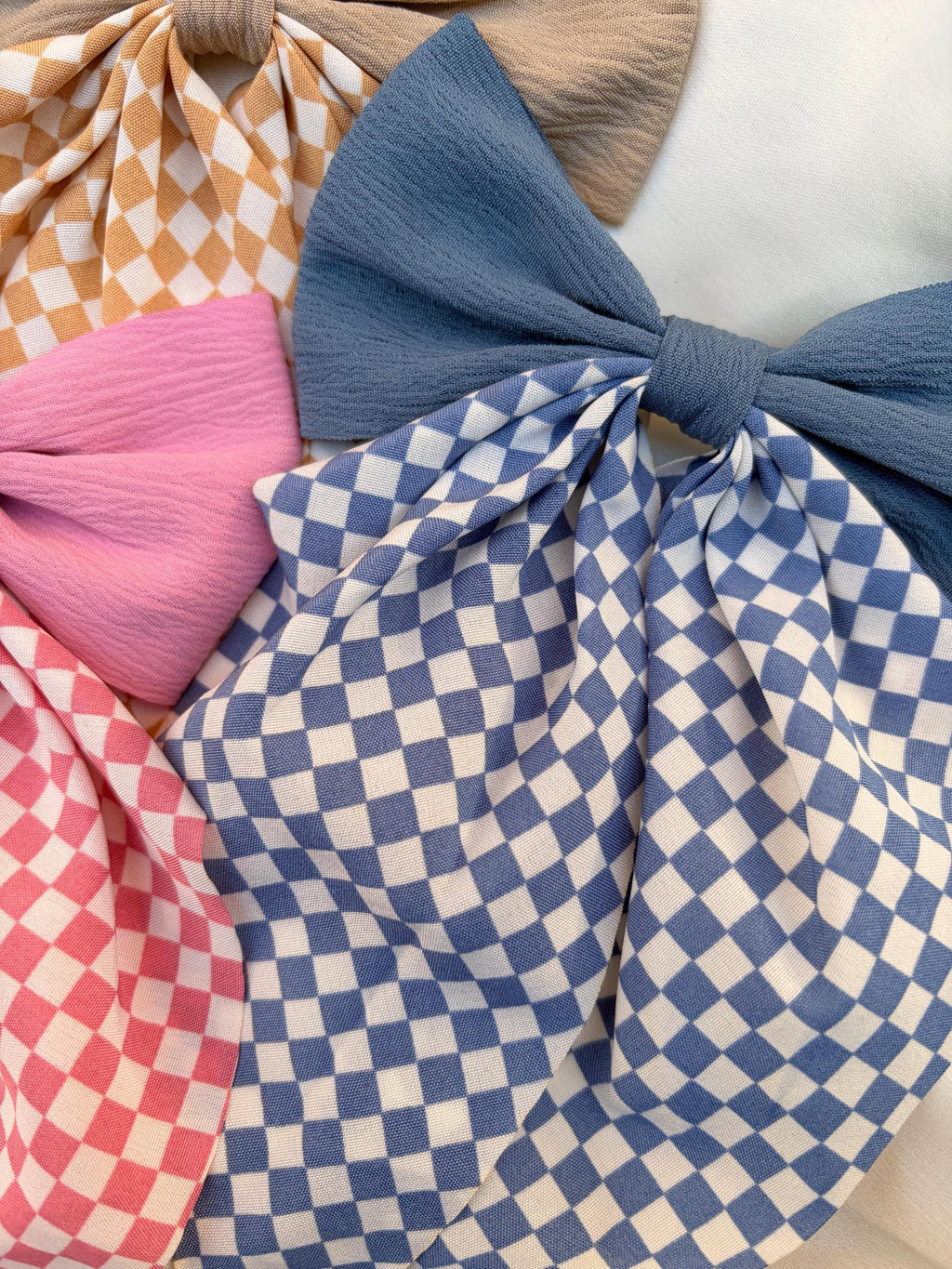 Large Checkered Hair Bow, Long Tails, Coquette Clip