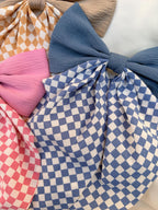 Large Checkered Hair Bow, Long Tails, Coquette Clip