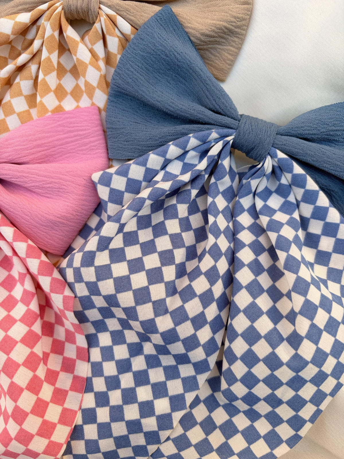 Large Checkered Hair Bow, Long Tails, Coquette Clip
