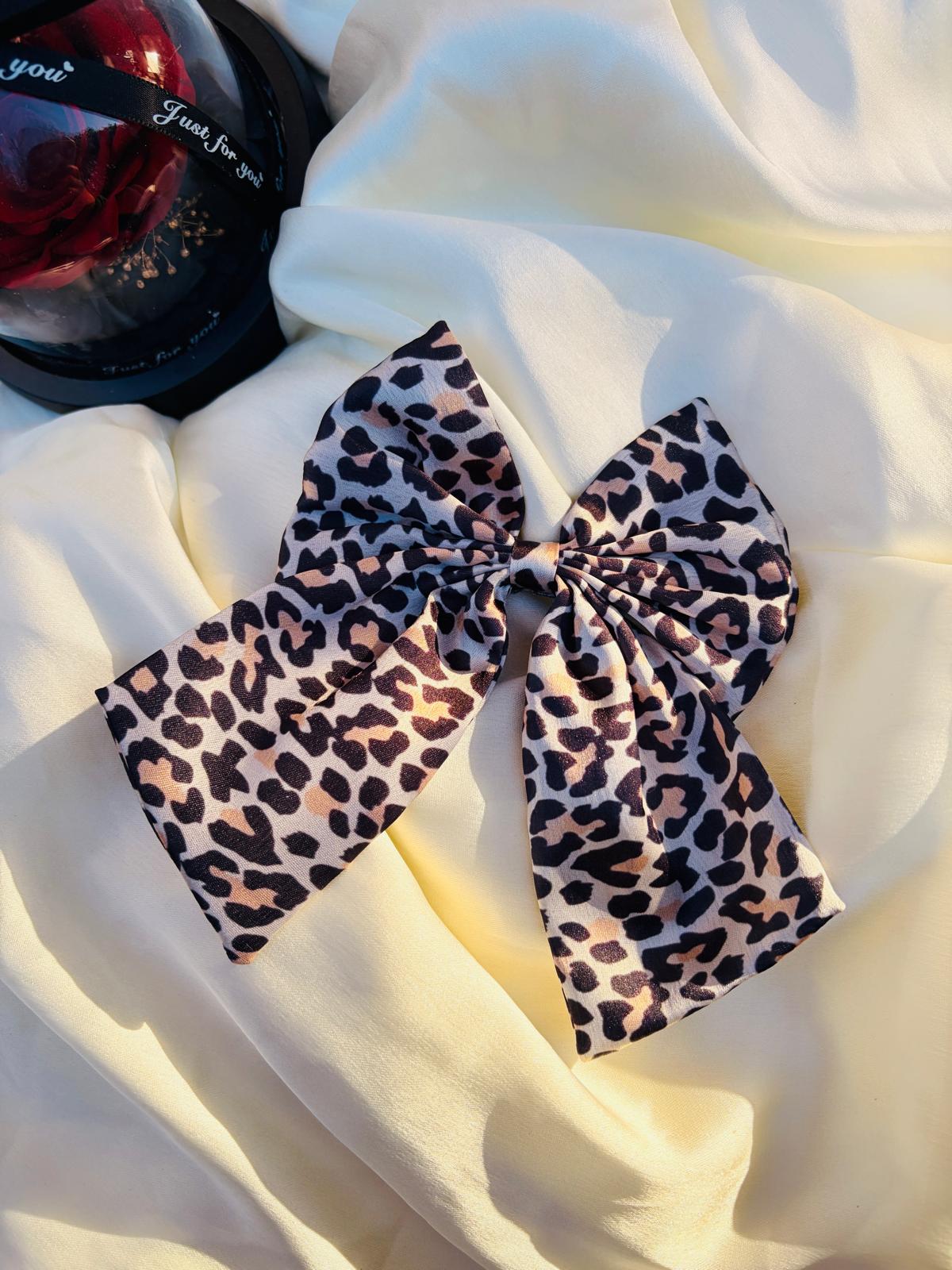 Oversized Leopard Print Hair Bow, Alligator Clip Barrette