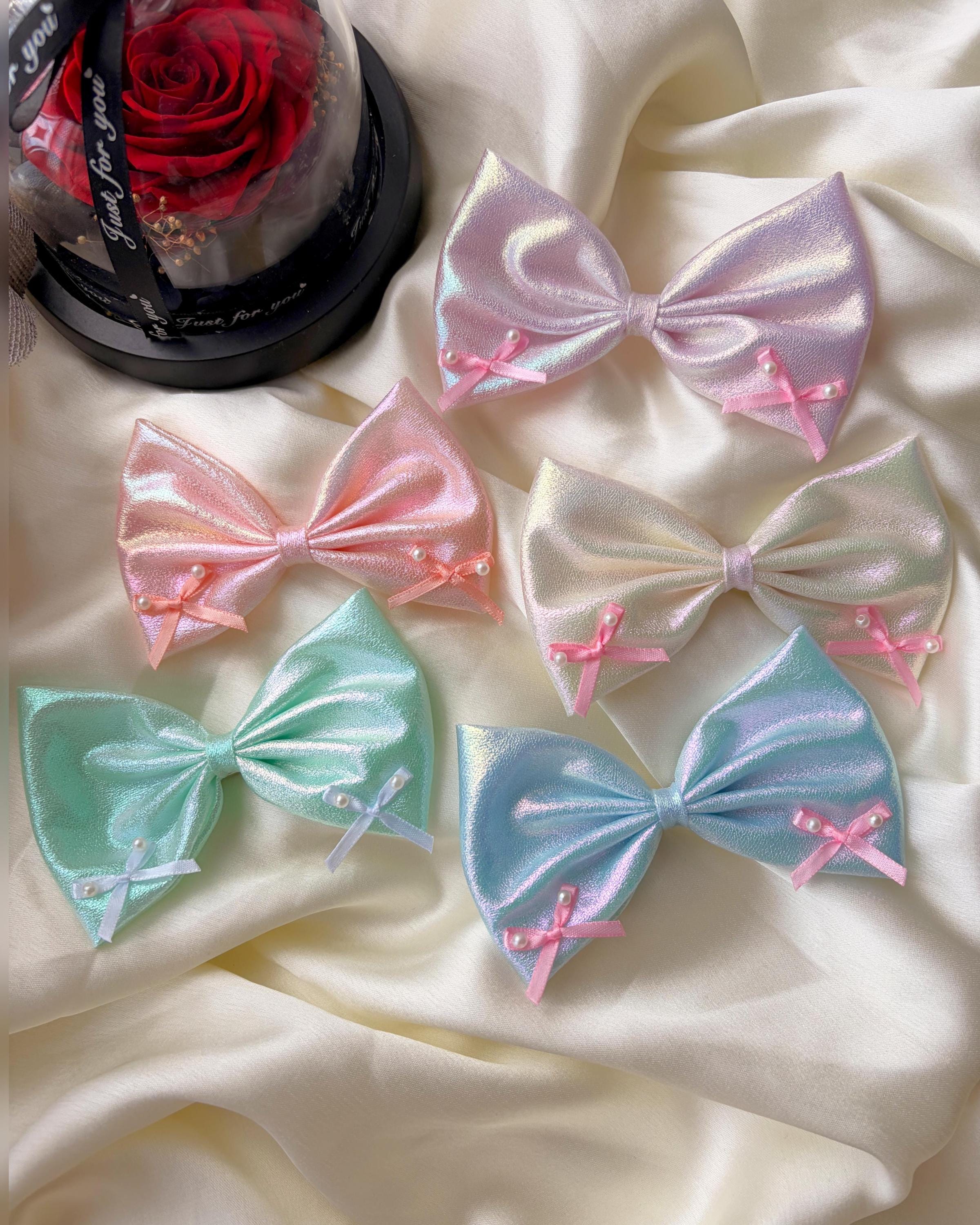 Holographic Hair Bow Clip – Pastel Colors, Couture Inspired