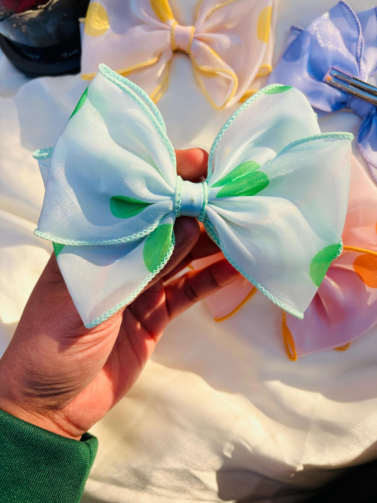 Polka Dot Organza Oversized Hair Bow Clip, Sheer Fabric Coquette Style