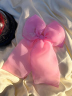 Pink Organza Bow Hair Clip, Beaded Coquette Hair Accessory - Gift for her
