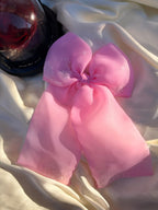 Pink Organza Bow Hair Clip, Beaded Coquette Hair Accessory - Gift for her