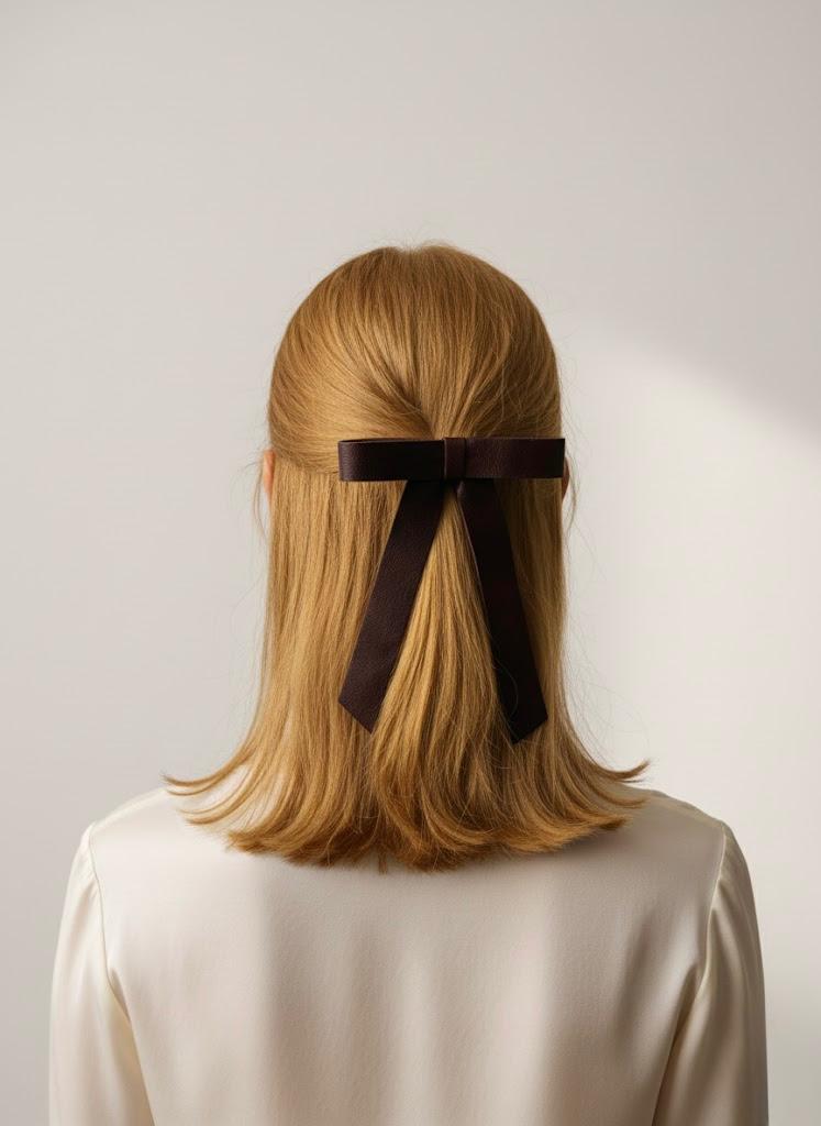 Handmade Leather Hair Bow Barrette – Dark Academia Accessory | Gift for her