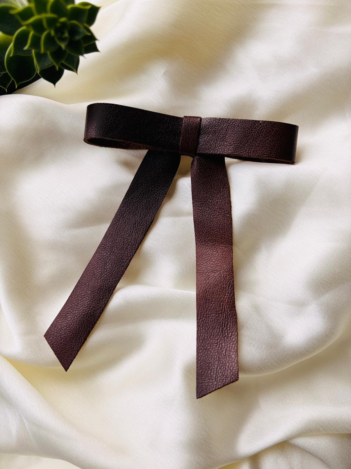 Handmade Leather Hair Bow Barrette – Dark Academia Accessory | Gift for her