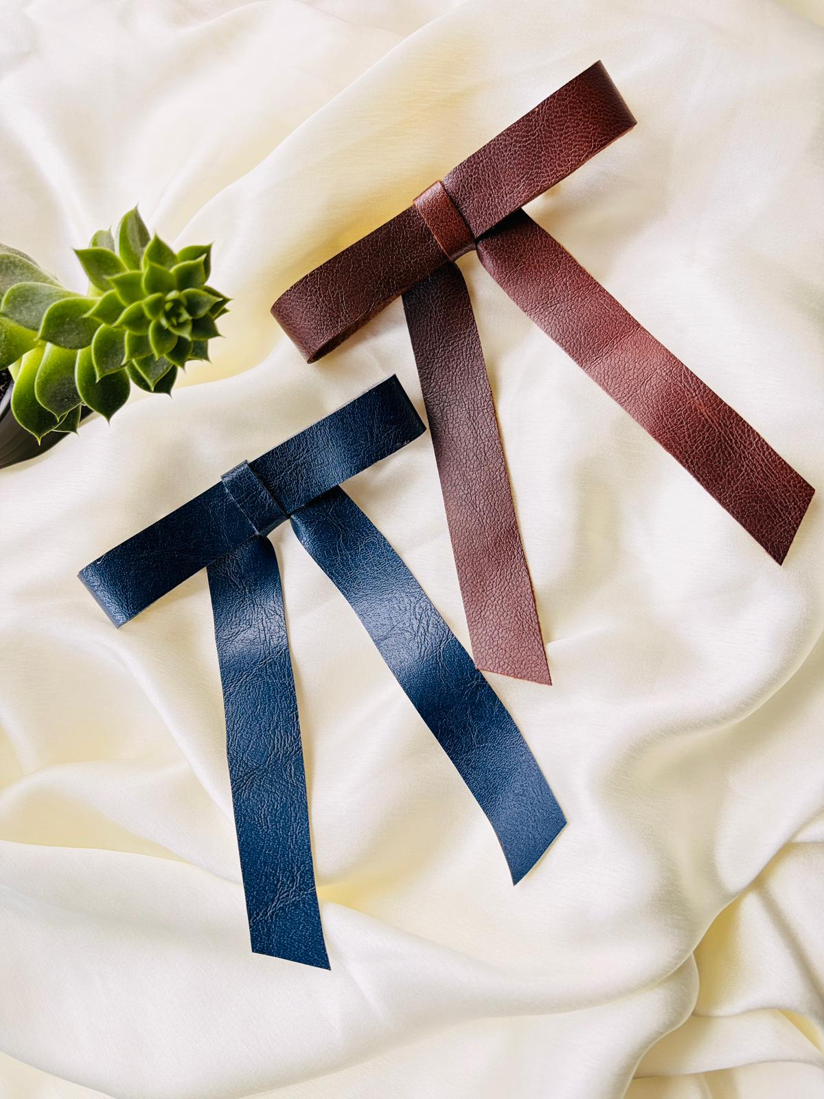 Handmade Leather Hair Bow Barrette – Dark Academia Accessory | Gift for her
