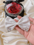 Ivory Satin Bridal Hair Bow with Crystal Rhinestones - Elegant Wedding Clip