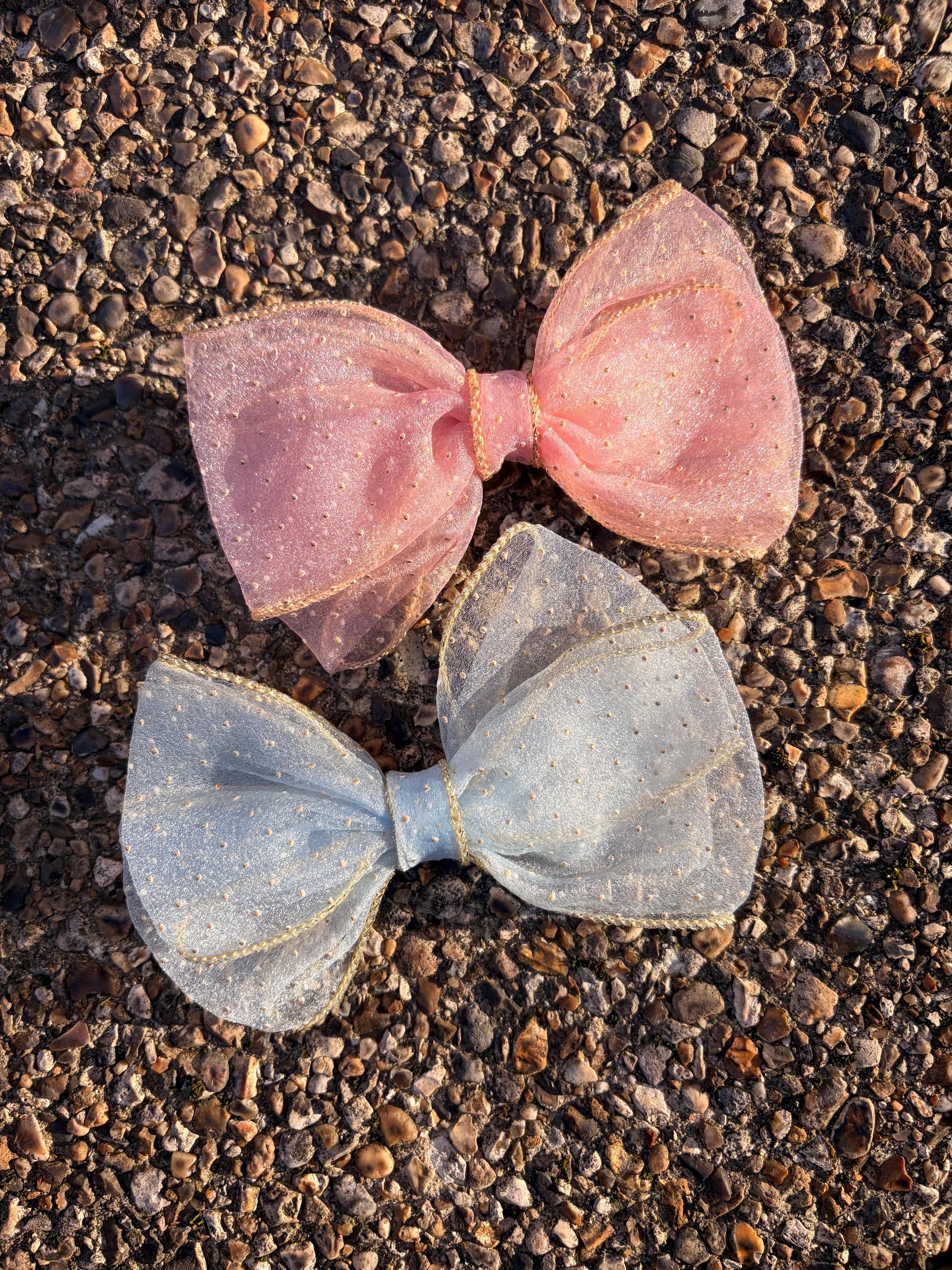 Shimmer Organza Hair Bow Clip – Golden Trim, Party Accessory | Birthday gift for her