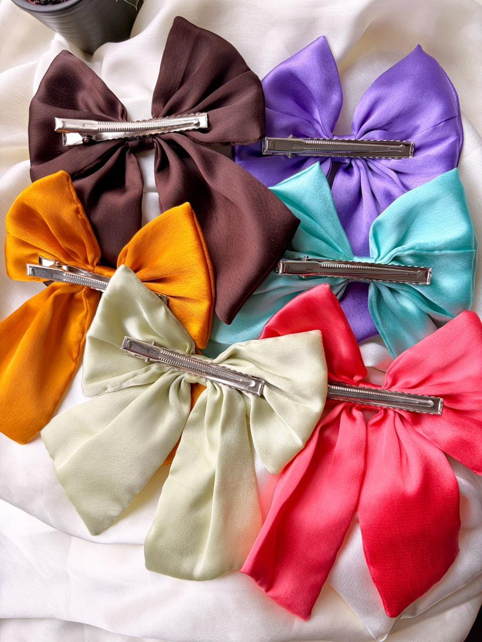 Oversized Silk Satin Bow Hair Clip, Coquette Accessory, Women Girls Pigtail Clip
