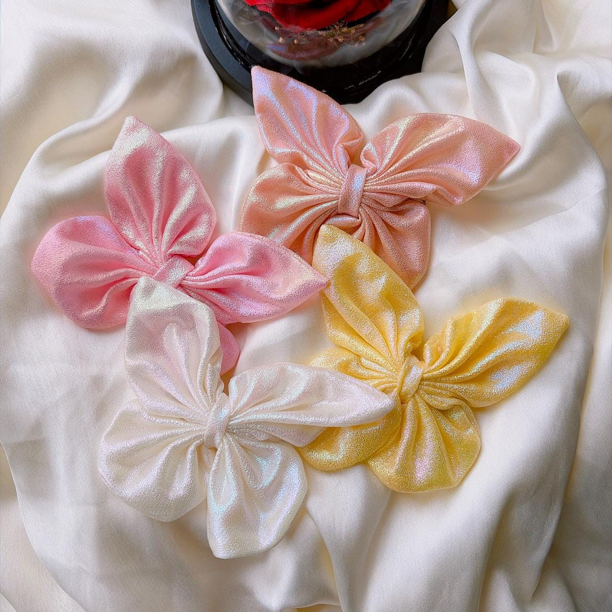 Iridescent Butterfly Hair Bows – Shimmer Fabric 3D Wing Clips – Fairy core Accessories