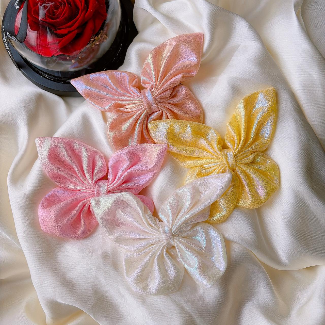 Iridescent Butterfly Hair Bows – Shimmer Fabric 3D Wing Clips – Fairy core Accessories