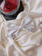 Ivory Satin Bridal Hair Bow with Crystal Rhinestones - Elegant Wedding Clip