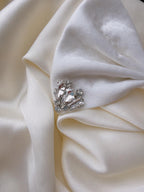 Ivory Satin Bridal Hair Bow with Crystal Rhinestones - Elegant Wedding Clip