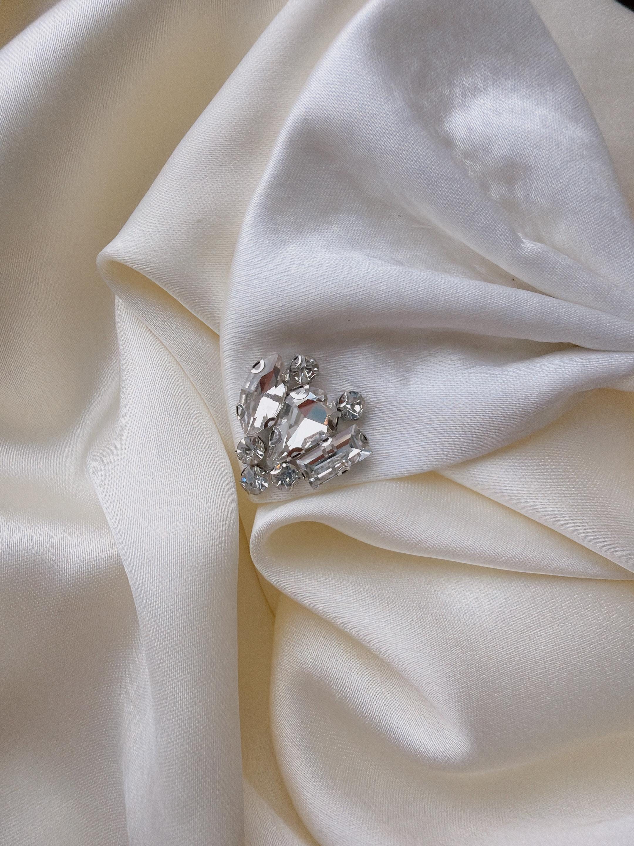 Ivory Satin Bridal Hair Bow with Crystal Rhinestones - Elegant Wedding Clip