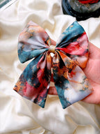 Oversized Silk Hair Bow, Abstract Marble Print, Statement Clip, French Barrette Accessory