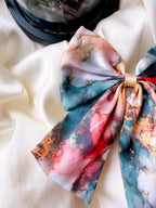 Oversized Silk Hair Bow, Abstract Marble Print, Statement Clip, French Barrette Accessory