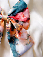 Oversized Silk Hair Bow, Abstract Marble Print, Statement Clip, French Barrette Accessory