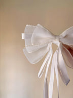 White Organza Hair Bow with Long Ribbons, Coquette Bridal Hair Accessory
